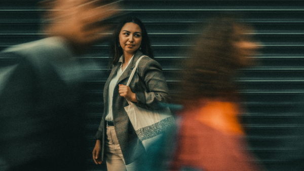 young lady with bag