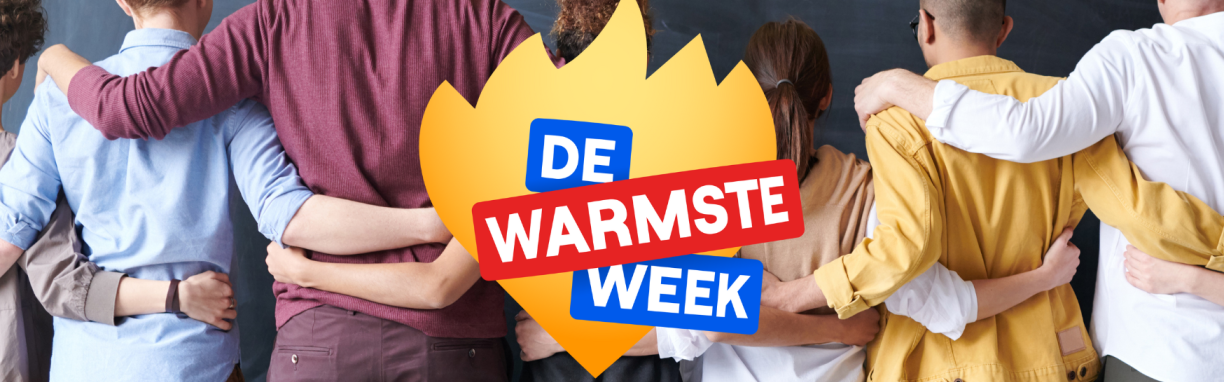 Foto mensen met logo De Warmste Week